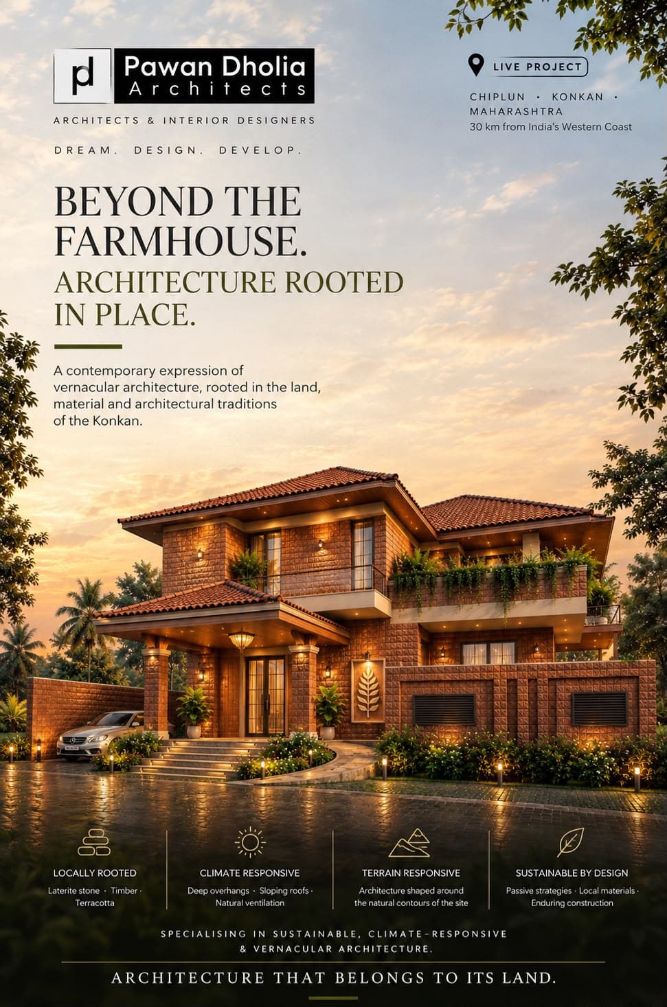 Architectural details and terracotta textures at Beyond the Farmhouse in Konkan